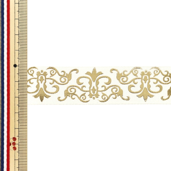 リボン 『箔押しリボン 2025 約幅25mm×長さ3m オフホワイト YRC2541-25