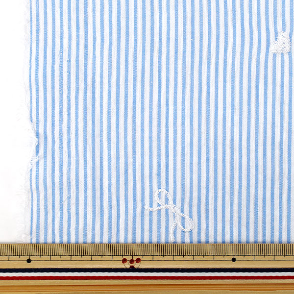 数量5から】 生地 『ストライプ刺繍 ライトブルー TF-96LBL』 生地,柄