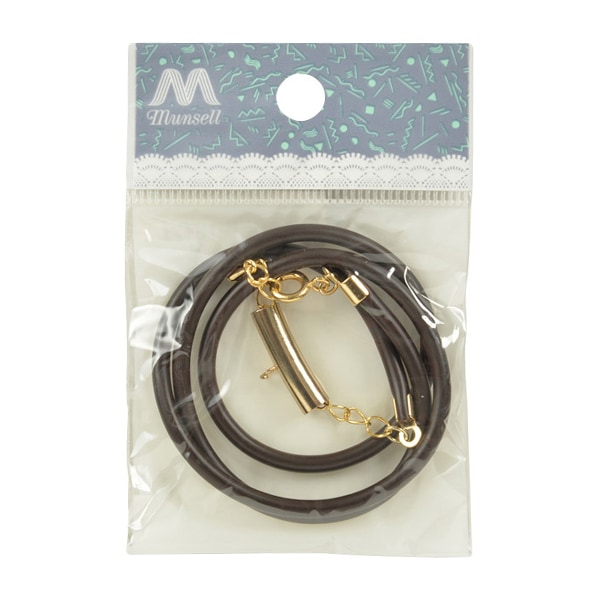 アクセサリー金具 『レザーネックレス カン付き 茶ヒモ ゴールド LN3mm
