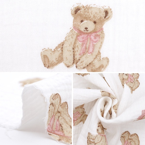 数量5から】 生地 『Wガーゼ ふあふあガーゼ くま ホワイト 150-1646