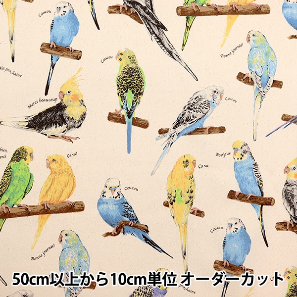 数量5から】 生地 『ツイルプリント インコ 生成り KTS6954-A』 COTTON