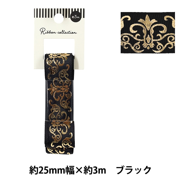 なお　センターパーツ　箔押しリボン 1m/60円】和柄 和風 箔押し サテンリボン ゴールド 25mm｜Yahoo