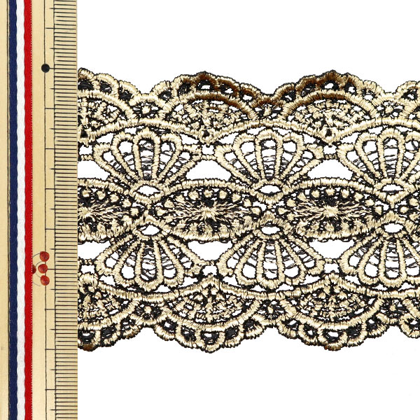 数量5から】 手芸ブレード 『メタリックレース 約7cm幅 黒金 GY-99-24