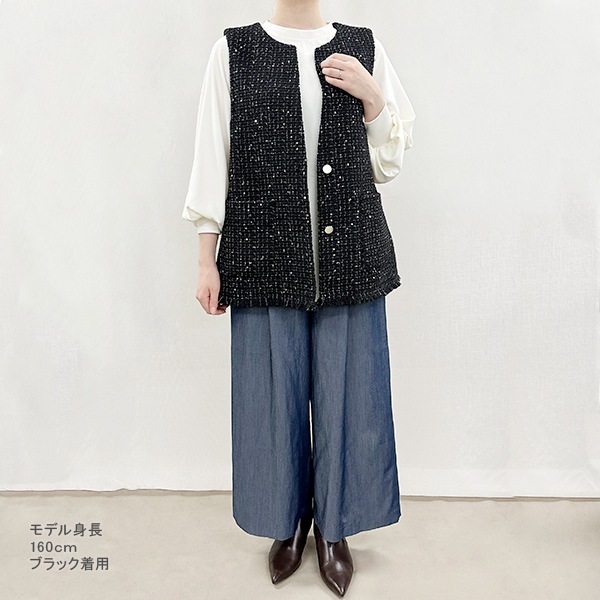 トップス 『ファンシーツイードジレ ブラック SA00043-41-BK』 GUNNII