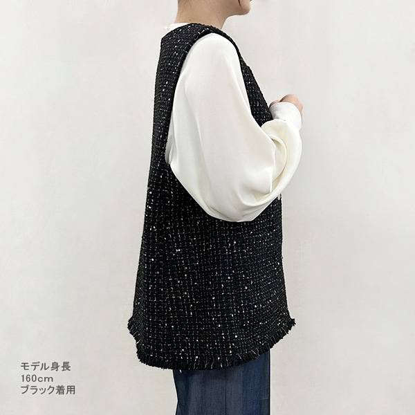 トップス 『ファンシーツイードジレ ブラック SA00043-41-BK』 GUNNII
