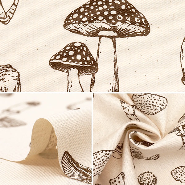 数量5から】 生地 『オックスプリント きのこ キナリ 38135-1A』 生地