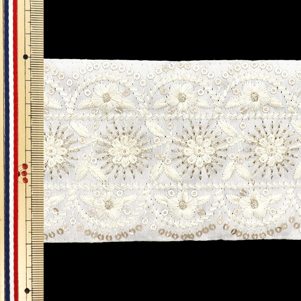 数量5から】 手芸ブレード 『インド刺繍ブレード 約8cm幅 ホワイト M