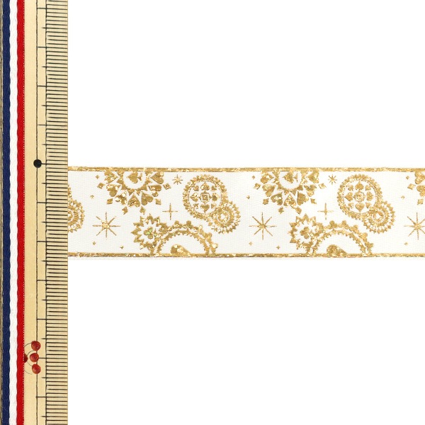 リボン 『箔押しリボン 2025 約幅25mm×長さ3m オフホワイト YRC2542-25