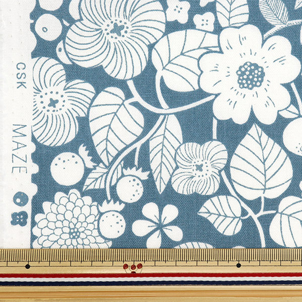 数量5から】 生地 『綿麻キャンバス 花柄 ブルーグレー MAZE-A