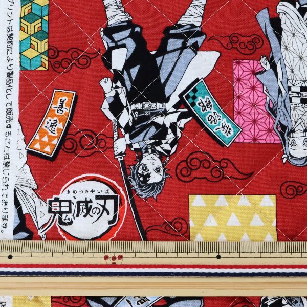 数量10から】 生地 『オックスキルト 鬼滅の刃 AQ7200-1B 赤