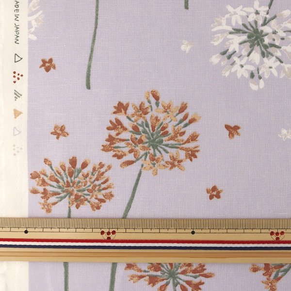 mets★5m*momen-t*綿麻シーチング*水彩フラワー*navy red*生地H4 現品限り 数量5から 生地 『mOmen-t モーメント 綿麻シーチング