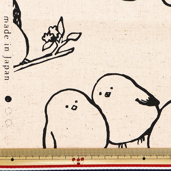 シマエナガ　シーチング　110×200 KOKKA 数量5から 生地 『綿麻キャンバス シンプリィアニマル シマエナガ