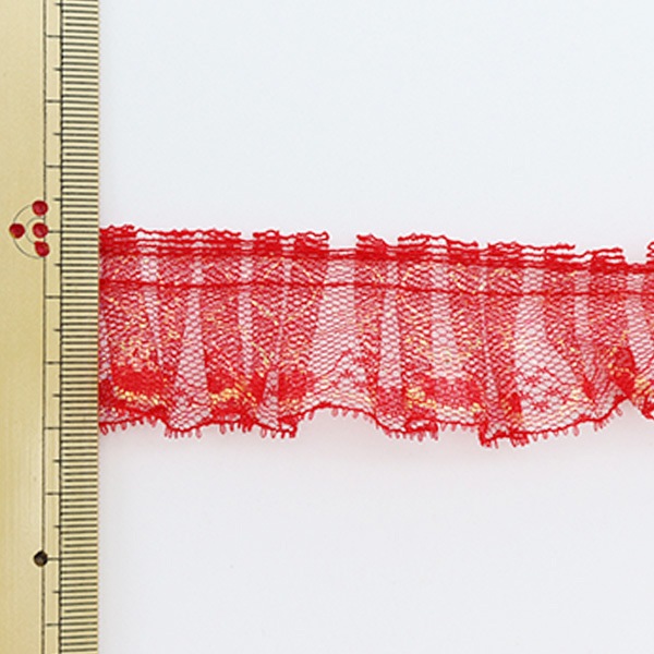 レース 『ラッセルフリル 幅約3.3cm×5m 赤 C03415-8』 服飾,綿レース