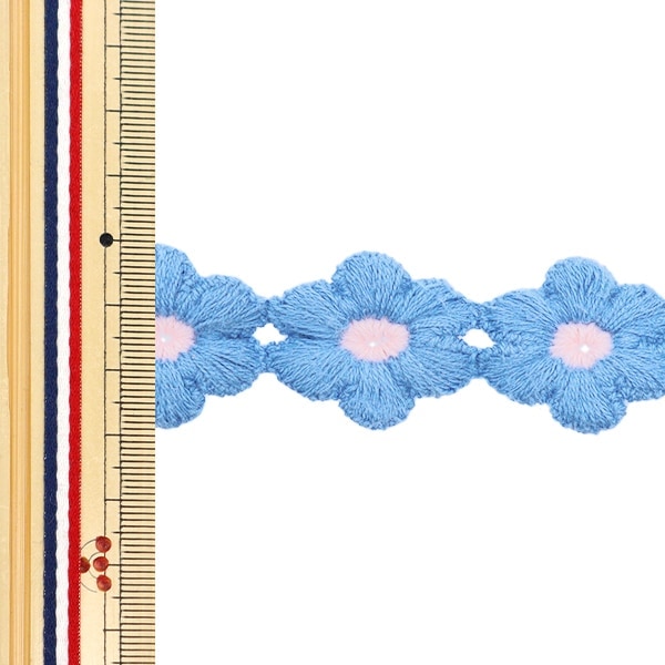 水色好きさんおめかしセット 総額12万 ぷるぷるパール装飾ふんわりボレロ ケミカルレース 『フラワーブレード ブルー 約1.5m巻き FB-30』 服飾