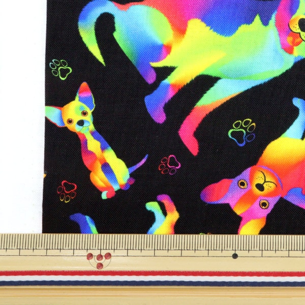 数量5から】 生地 『USAコットン レインボー イヌ柄 DOG-CD8806