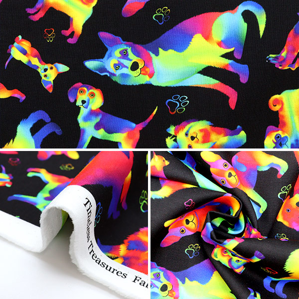 数量5から】 生地 『USAコットン レインボー イヌ柄 DOG-CD8806