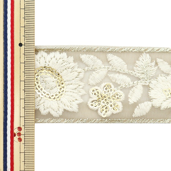 【数量5から】 手芸ブレード 『2023 インド刺繍ブレード ベージュ×ホワイト 367C』 服飾,ブレード,インド刺繍ブレード(リボン ...