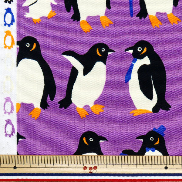 数量5から】 生地 『オックス パキットアニマル ペンギン パープル
