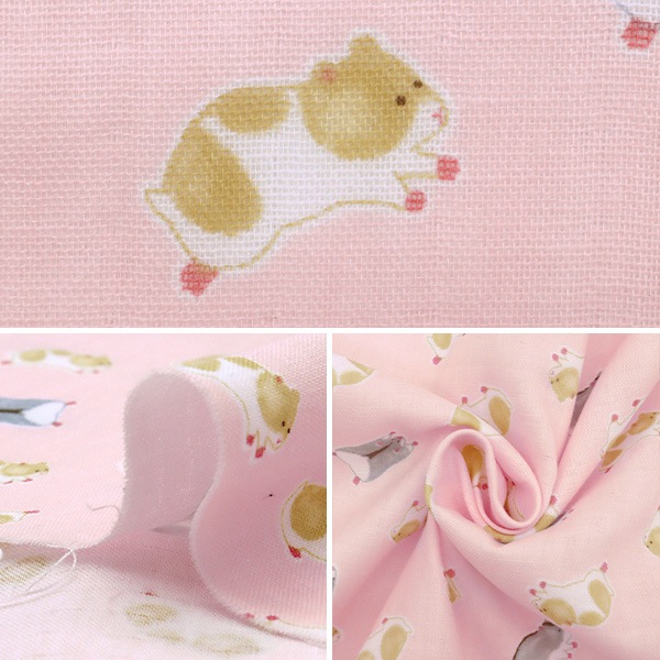 数量5から】 生地 『Wガーゼ ハムスター ピンク AP12904-1D』 コットン