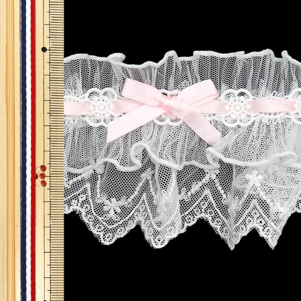 数量5から】レースリボンテープ 『リボン装飾レース 約75mm幅 ピンク