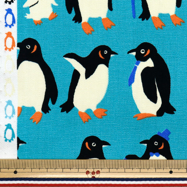 数量5から】 生地 『オックス パキットアニマル ペンギン 水色 AP52901