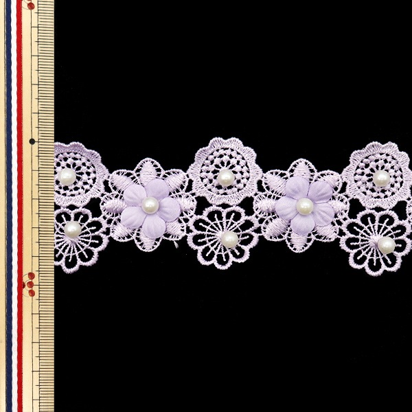 数量5から】 レースリボン 『パールフラワーレース パープル DCL2459