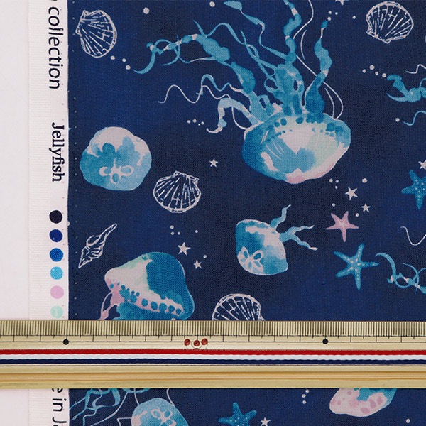 数量5から】 生地 『NOVA シーチング 水彩クラゲ ブルー NSE-JELLY-BL