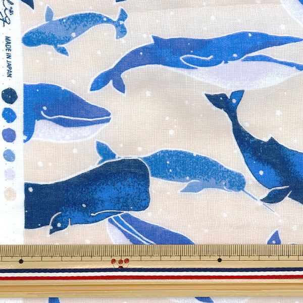 数量5から】 生地 『Wガーゼ フルッフィグ クジラ ベージュ 142-1363