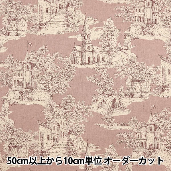 数量5から】 生地 『綿麻キャンバス トワルドジュイ風 ピンク 30600-1B 