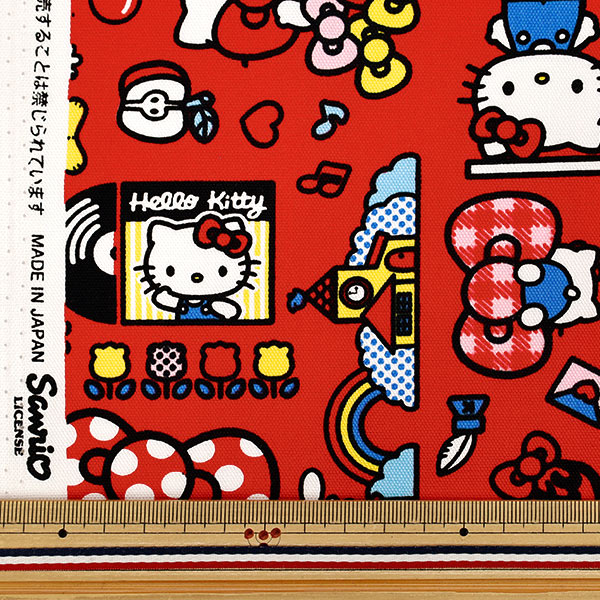 数量5から】 生地 『オックス ハローキティ 4WAY柄 レッド G-8988-1A