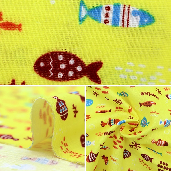 締切。。Ｗガーゼ追加生地 数量5から】 生地 『Wガーゼ クールブリーズ加工 marine 小魚柄