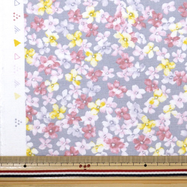 mets★5m*momen-t*綿麻シーチング*水彩フラワー*navy red*生地H4 現品限り 数量5から 生地 『mOmen-t モーメント 綿麻シーチング