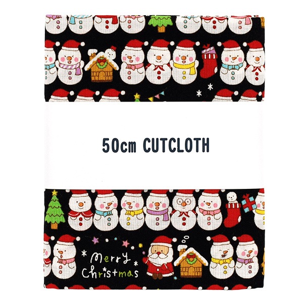 生地 『クリスマスプリント 雪だるま 約110cm×50cm ブラック C-AP45102