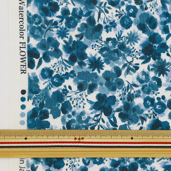 数量5から】 生地 『NOVA シーチングソフト 水彩小花 ネイビー
