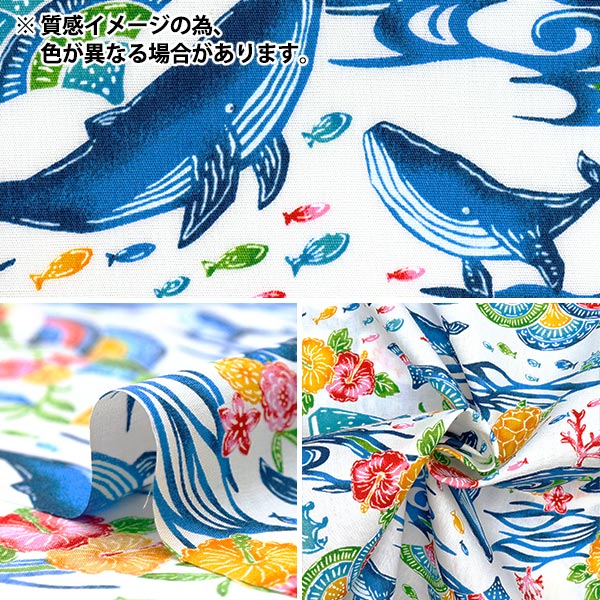 数量5から】 生地 『ブロード 紅型調 海の生き物 オレンジ AP52109-2B