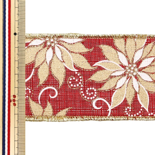 数量5から】 リボン 『ファウホーリーフラワー 約6.5cm幅 レッド 16番