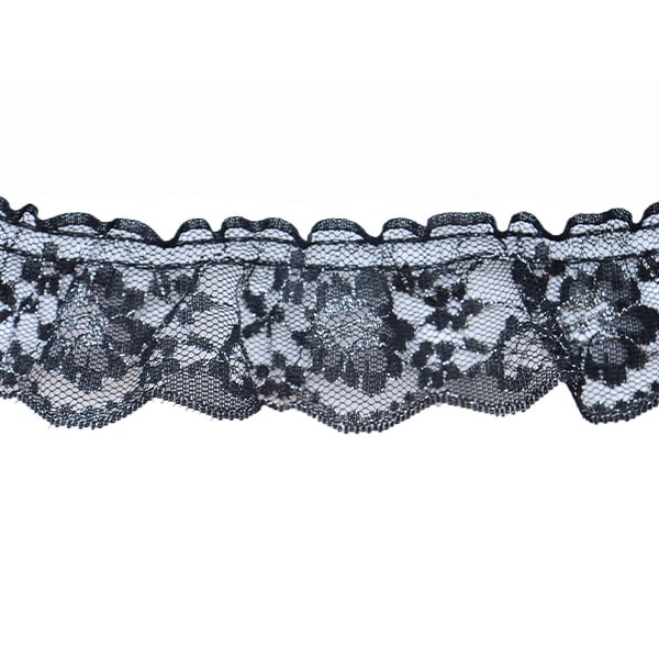 数量5から】 レース 『ラッセルフリル 幅約4cm ブラック×シルバー