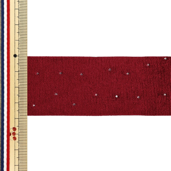 リボン 『ラインストーンベロアリボン 2025 約幅38mm×長さ2m レッド
