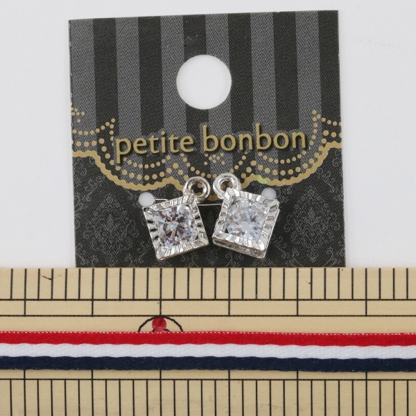 アクセサリー素材 『ジルコニアチャーム スクエア シルバー 2個入