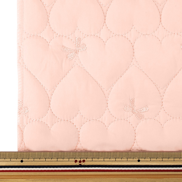 生地 『リボン刺繍ハートキルト カットクロス 約130×50cm ピンク C