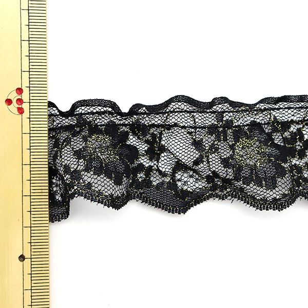 数量5から】 レース 『ラッセルフリル 幅約4cm ブラック