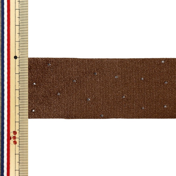 リボン 『ラインストーンベロアリボン 2025 約幅38mm×長さ2m ブラウン