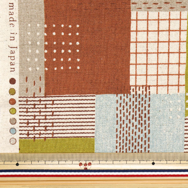 数量5から】 生地 『綿麻キャンバス 刺し子調パッチワーク