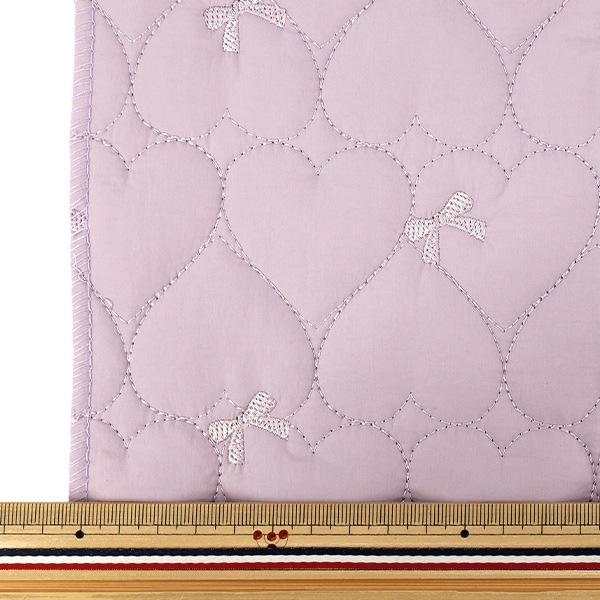 生地 『リボン刺繍ハートキルト カットクロス 約130×50cm パープル C