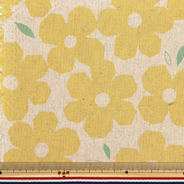 数量5から】 生地 『綿麻キャンバス 北欧 花柄 イエロー AP4740-2A