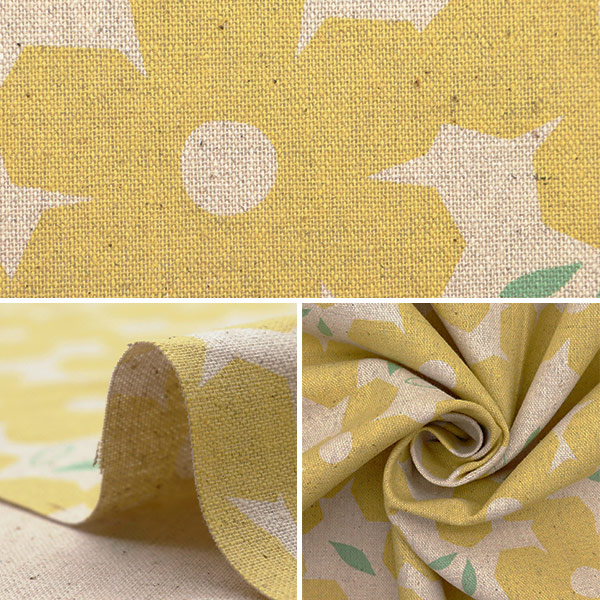 数量5から】 生地 『綿麻キャンバス 北欧 花柄 イエロー AP4740-2A