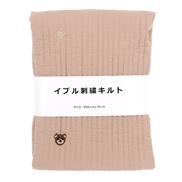 生地 『刺繍入りイブルキルト くまハート 約65×70cm ピンク