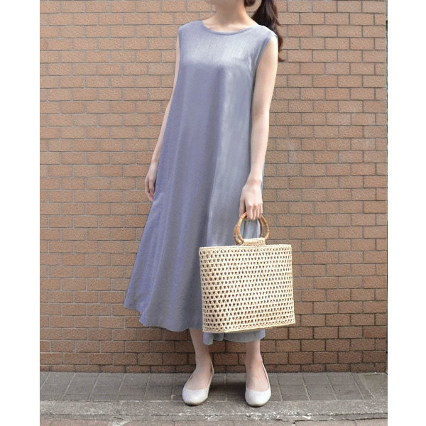 ワンピース 『とろみリネンブレンド 後リボンのAラインワンピース