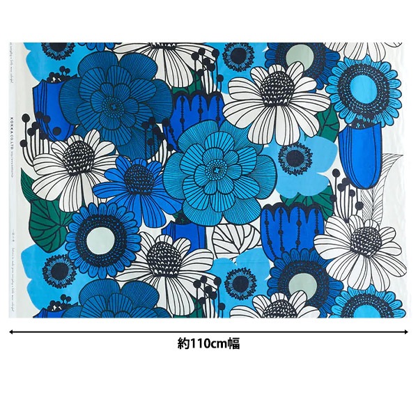 数量5から】 生地 『シーチング 一枚の布 Flower ブルー YKA-39070-1A