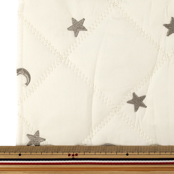 生地 『月星刺繍キルト カットクロス 約130×50cm ホワイト C-9519-A